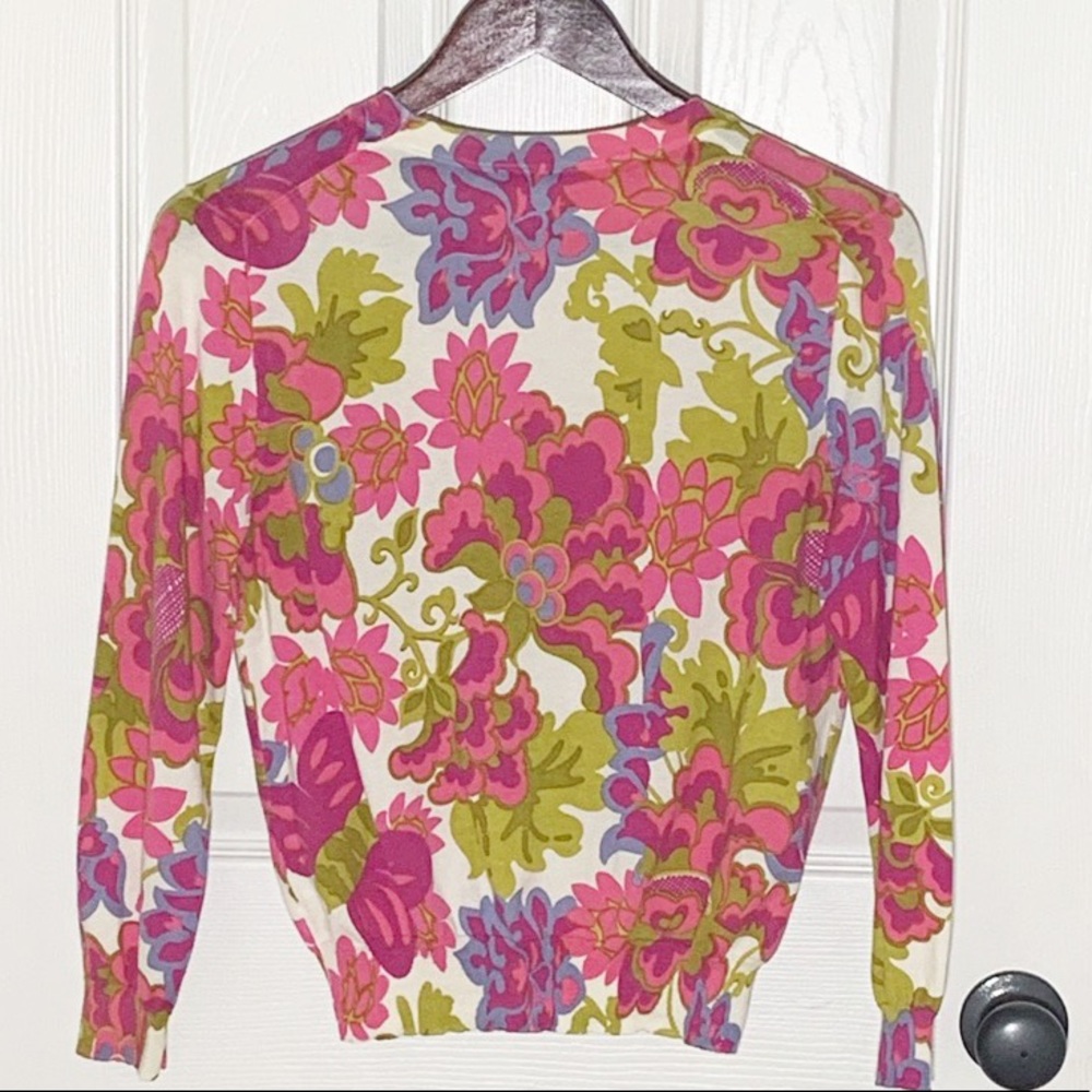 J. Crew Floral Cardigan 100 % cotton 3/4 Slv  Sz M - Picture 3 of 4